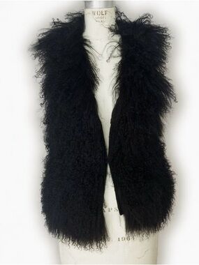 Real Black Mongolian Sheep Fur Open-Front Vest.
Fits s/m